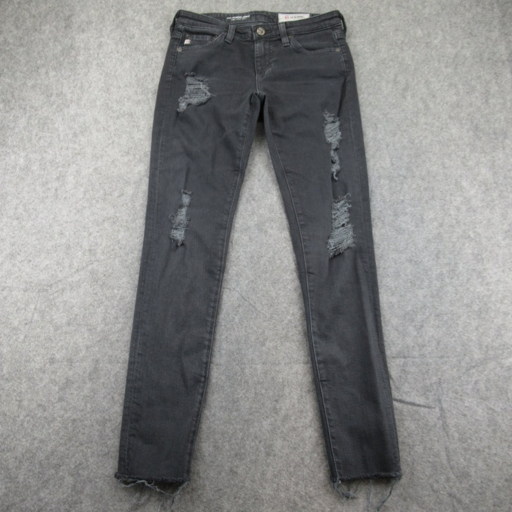 AG Adriano Goldschmied Women's Black Distressed Legging Ankle Jeans 25R